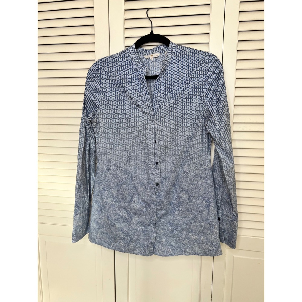 Robert Talbott Blue White Ombré Blouse Sz 8 Quiet Luxury
